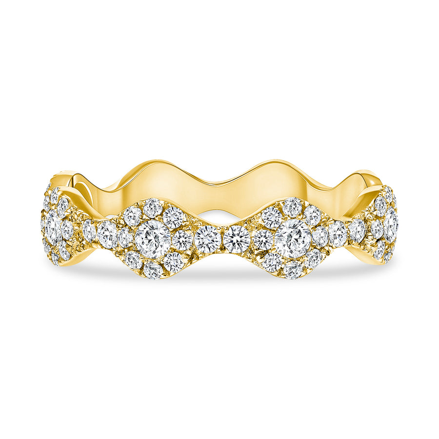 Round diamond wavy wedding ring gold