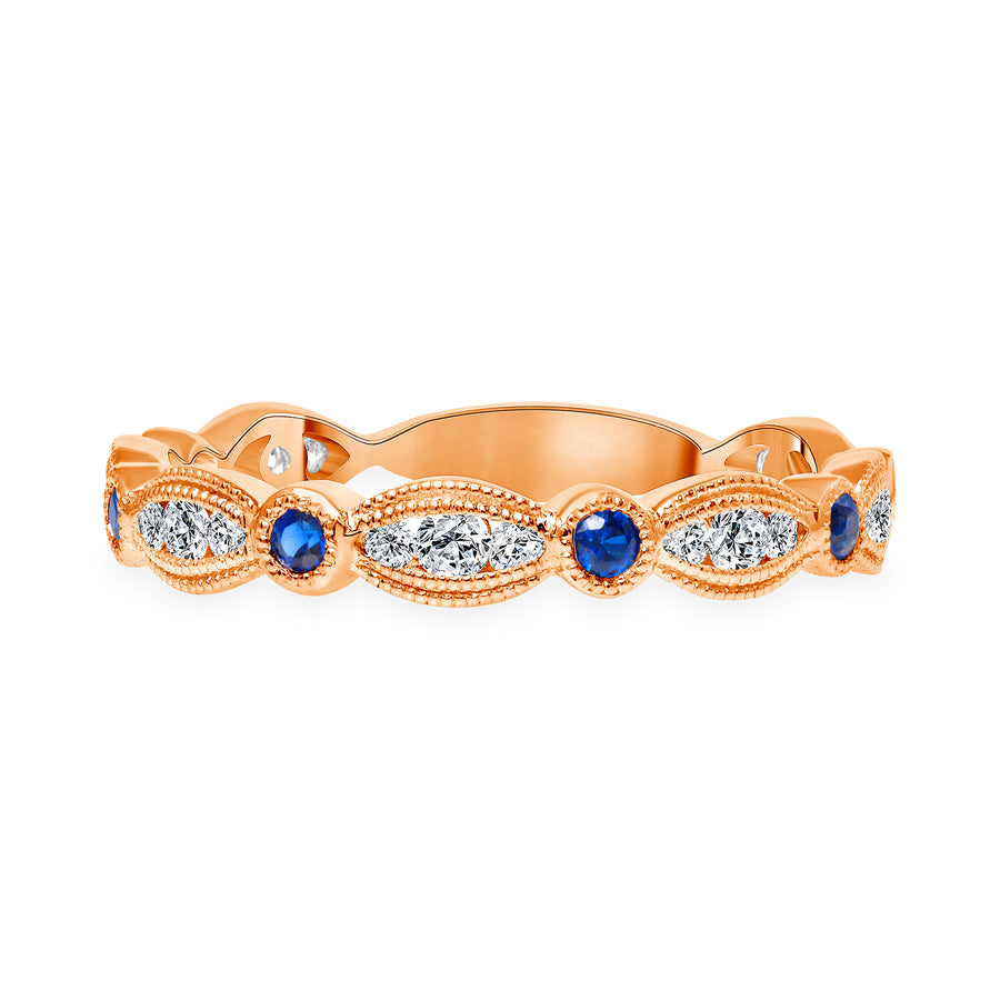 diamond and sapphire wedding ring rose gold