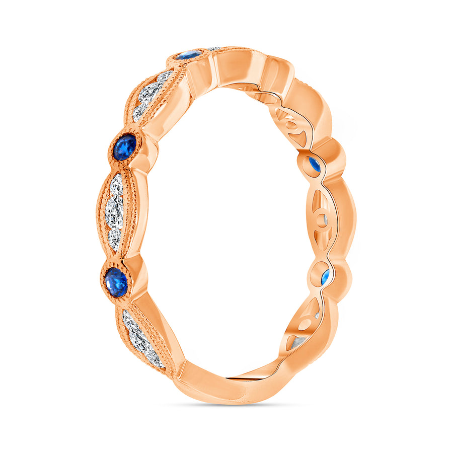 diamond and sapphire wedding ring rose gold
