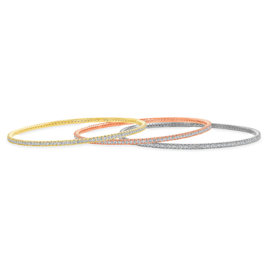 Thin Diamond Bangles in White Gold, Rose Gold, and Yellow Gold