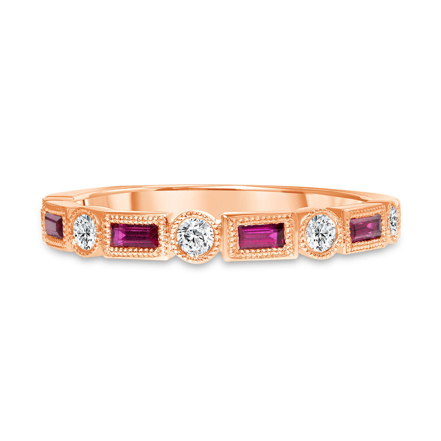 Rectangle Ruby Half Way Diamond Wedding Ring