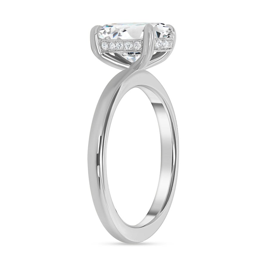 hidden halo oval engagement ring white gold