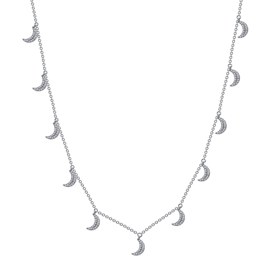 White gold diamond crescent moon necklace
