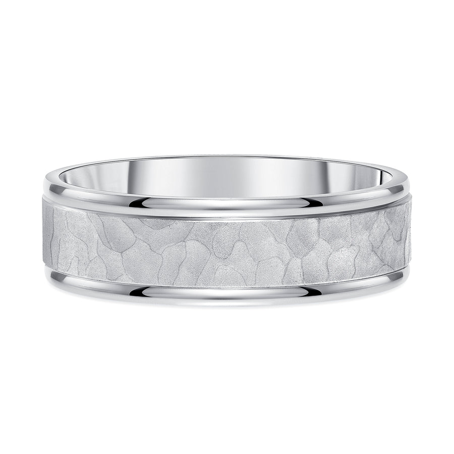 14k white gold hammered wedding band