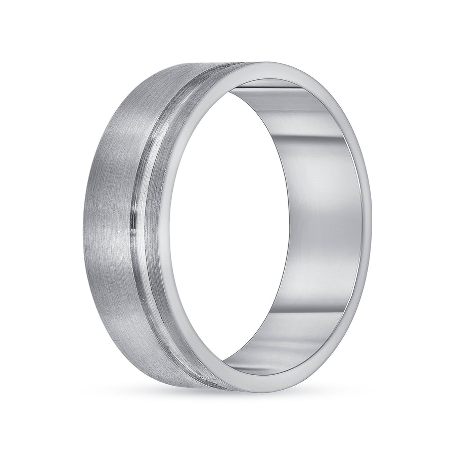 grooved wedding band white gold