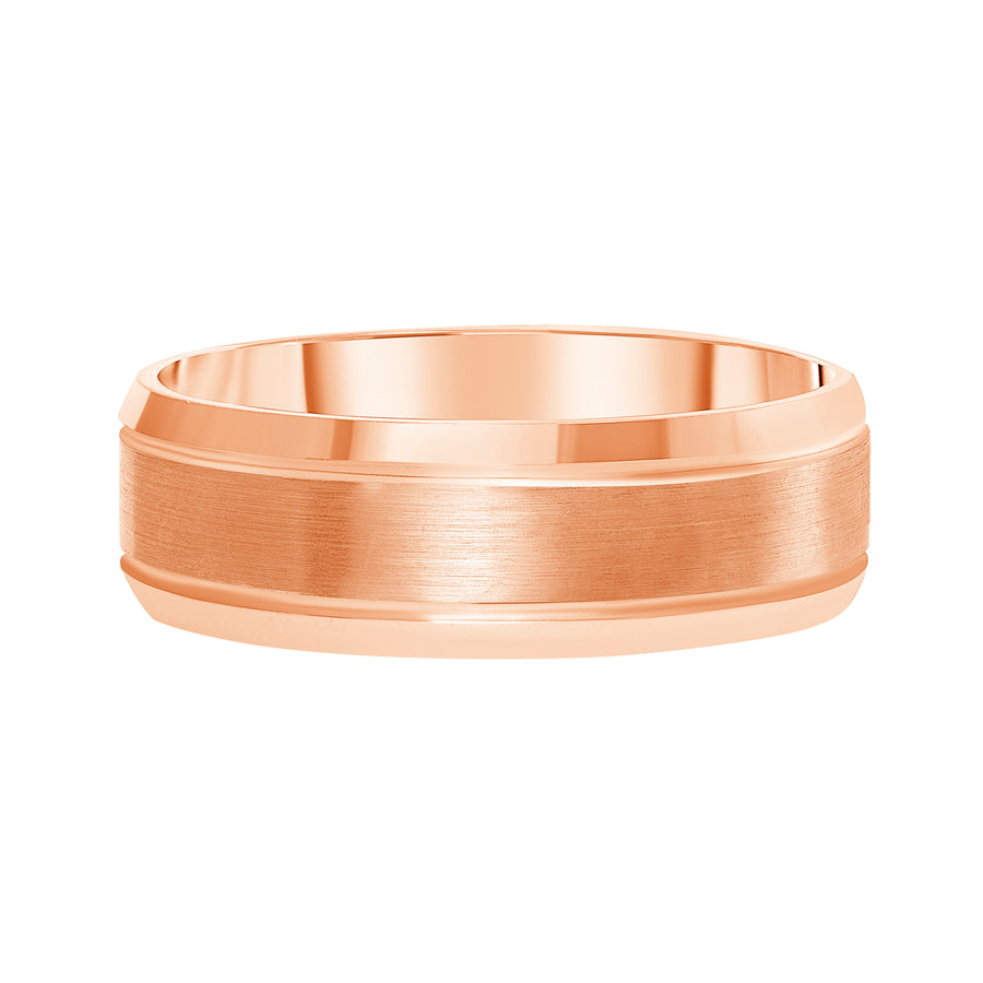mens beveled wedding band rose gold