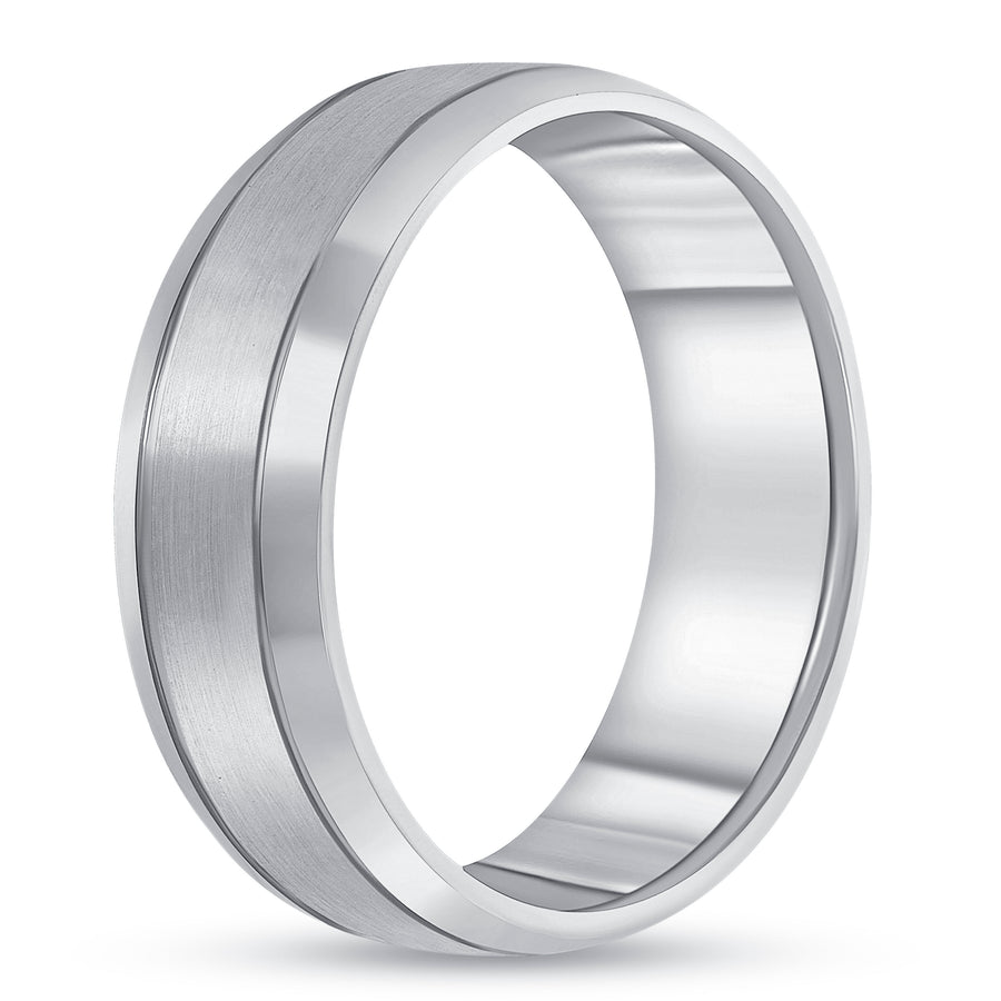 mens beveled wedding band white gold