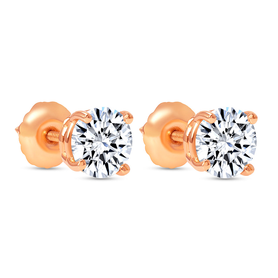 4 Prong Round Solitaire Diamond Stud Earrings