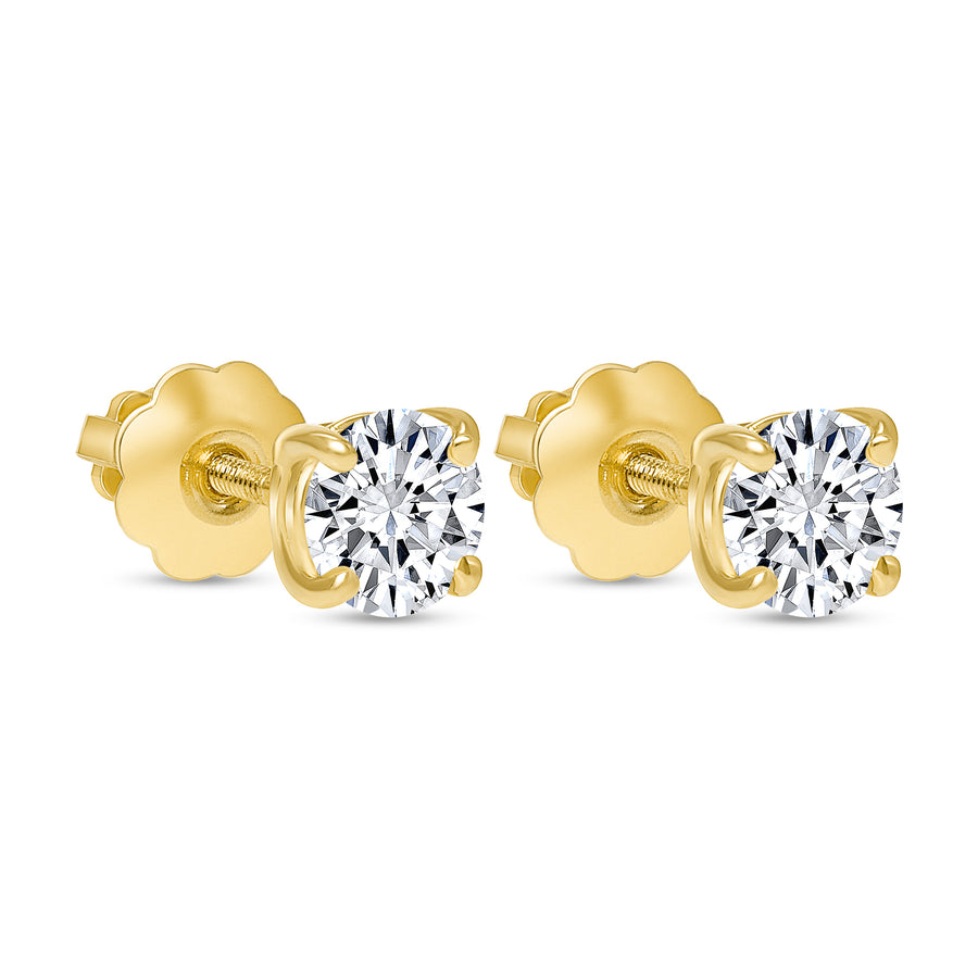 round solitaire diamond stud earrings gold