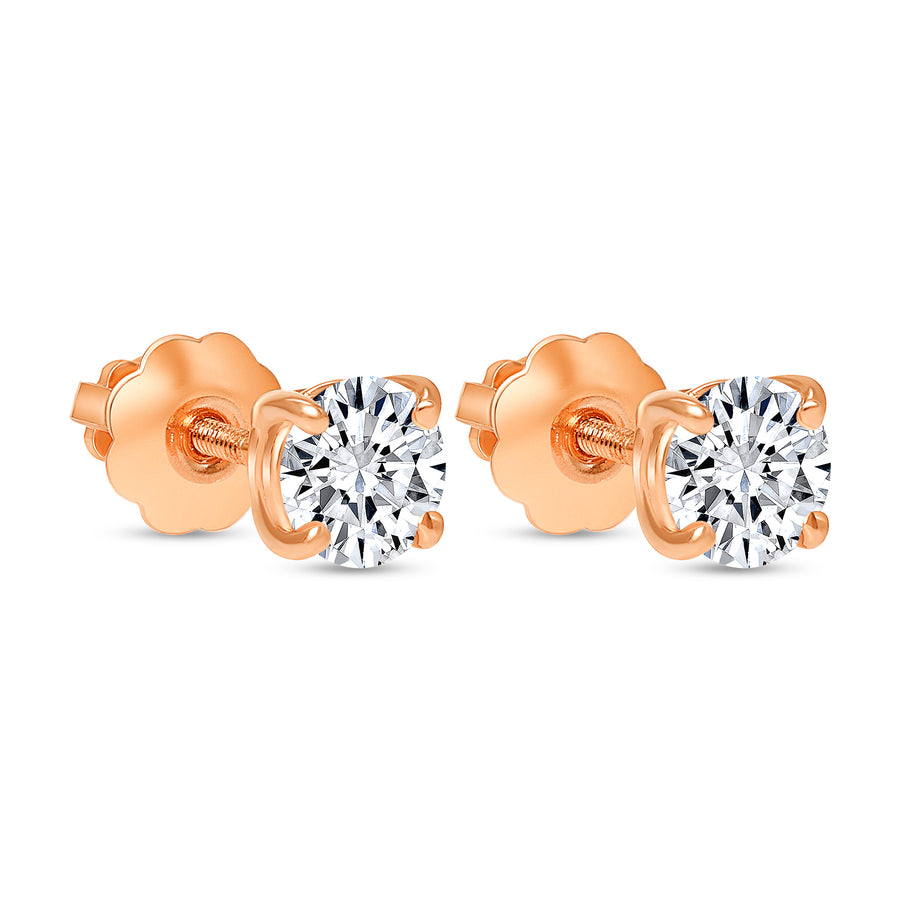 round solitaire diamond stud earrings rose gold