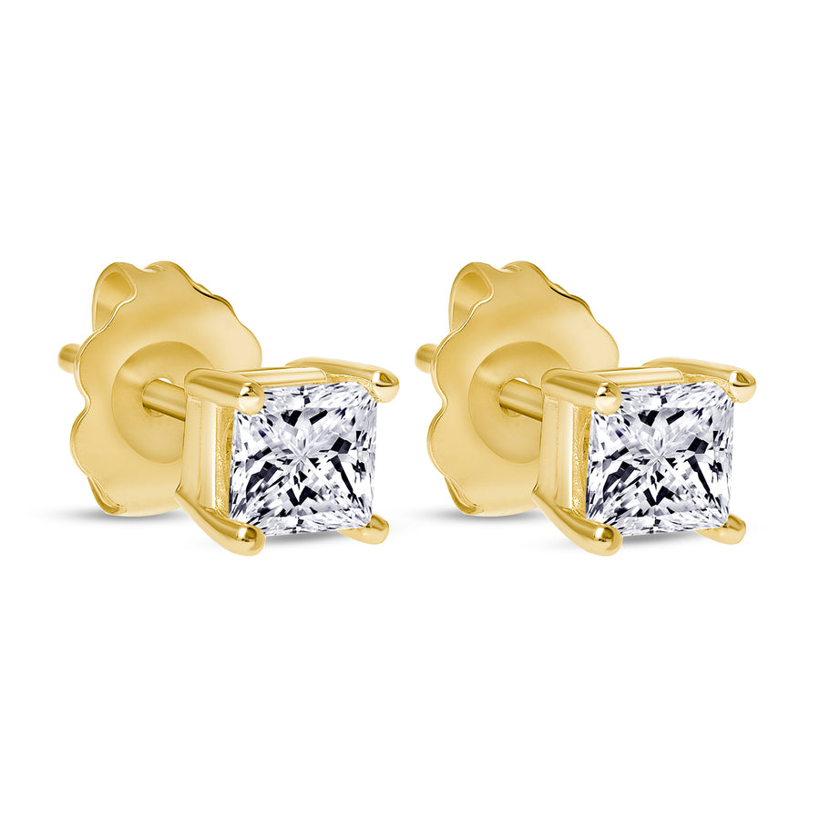 princess cut diamond solitaire stud earrings gold