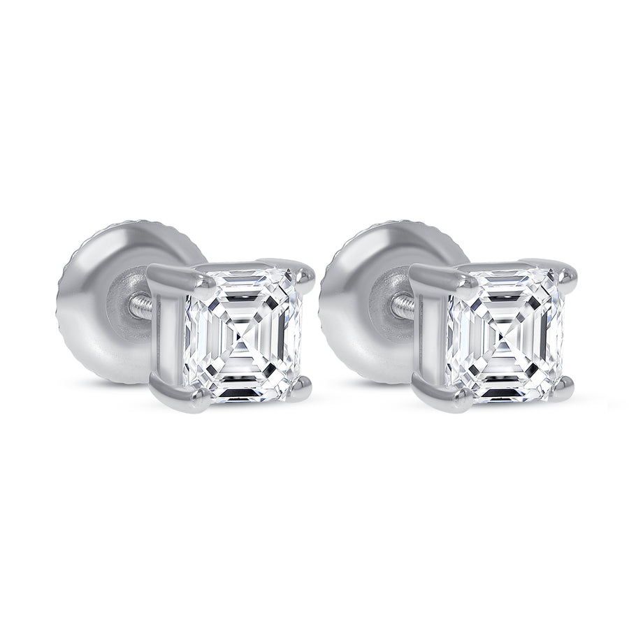 asscher cut diamond stud earrings white gold