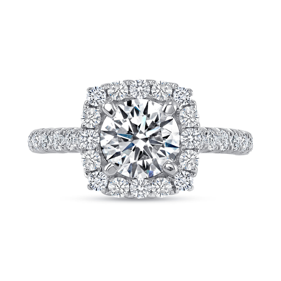 White gold round halo engagement ring