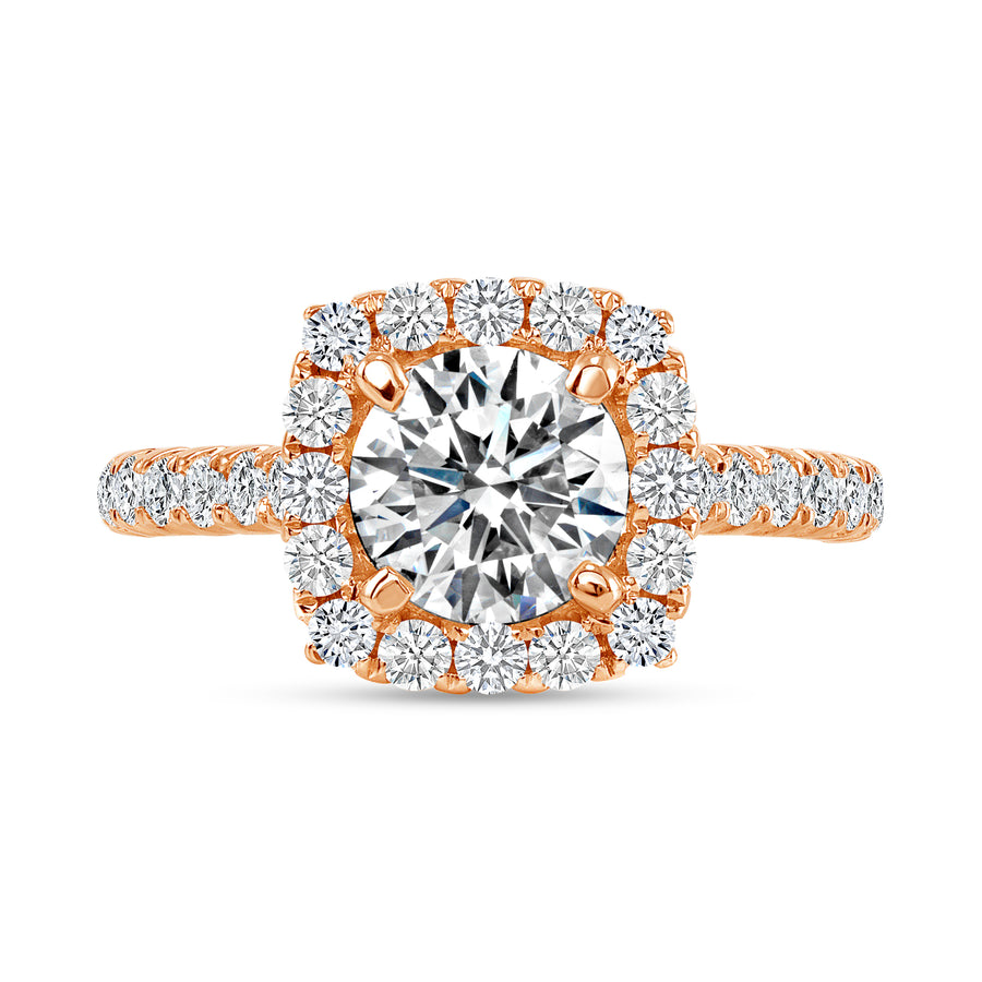 14k Gold Round Halo Diamond Engagement Ring