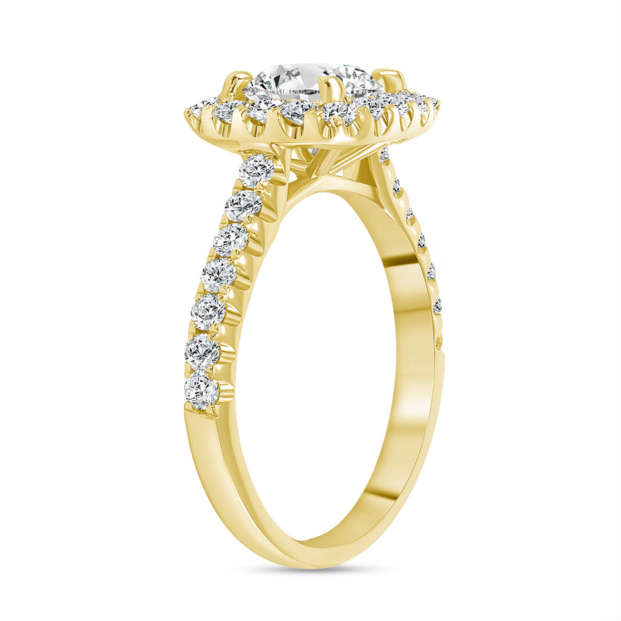 gold round halo engagement ring