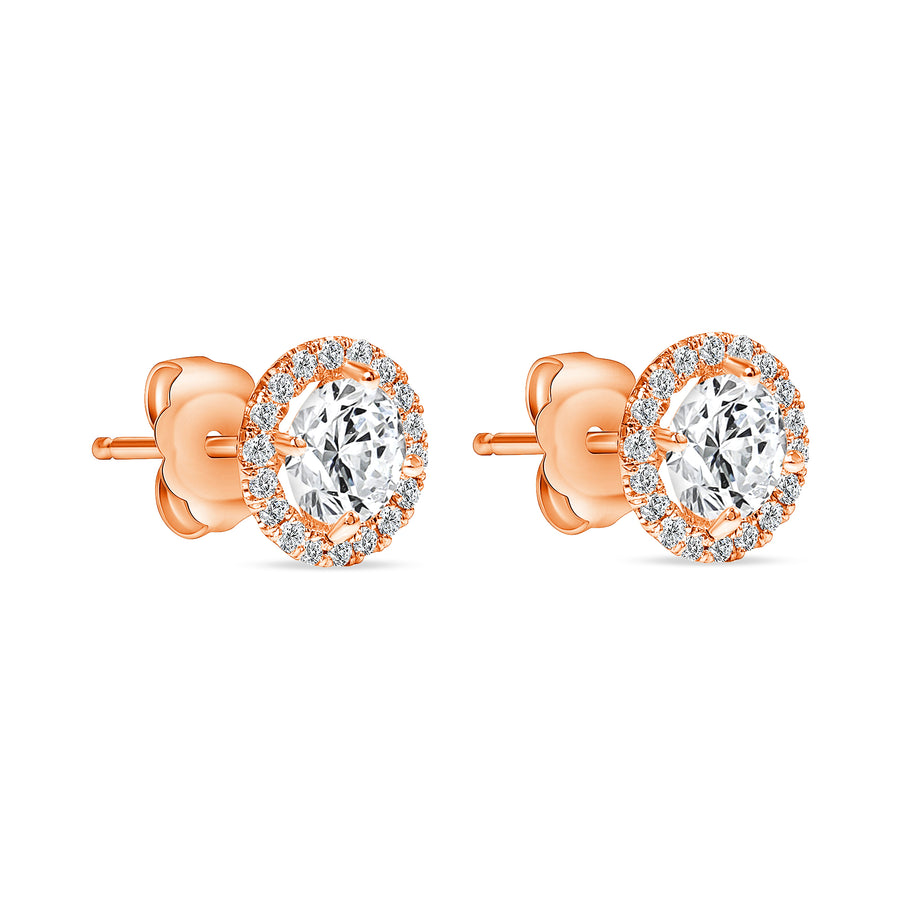 diamond stud rose gold earrings with halo