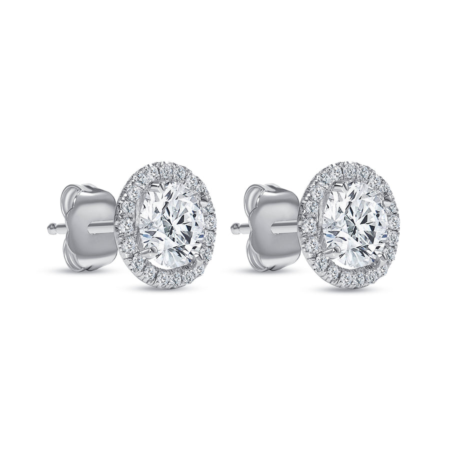 Round Cut Diamond Halo Stud Earring with Prongs