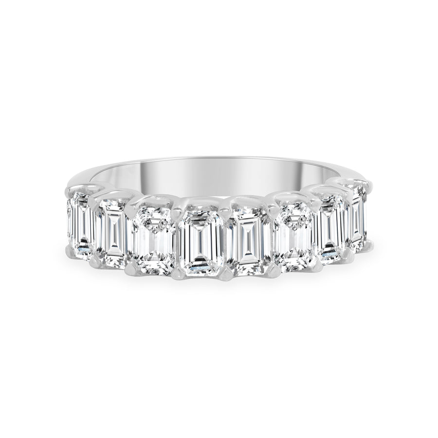 emerald cut half eternity band white gold
