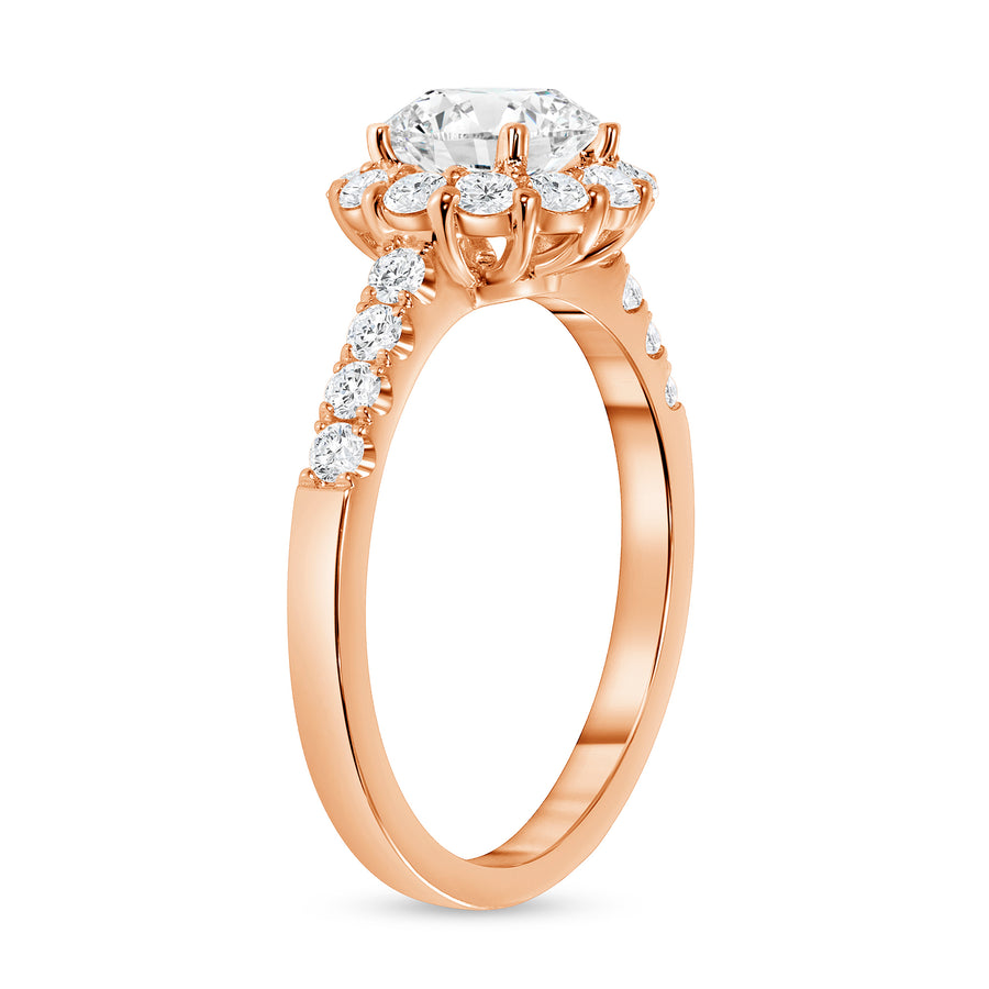 round diamond halo plain engagement ring rose gold