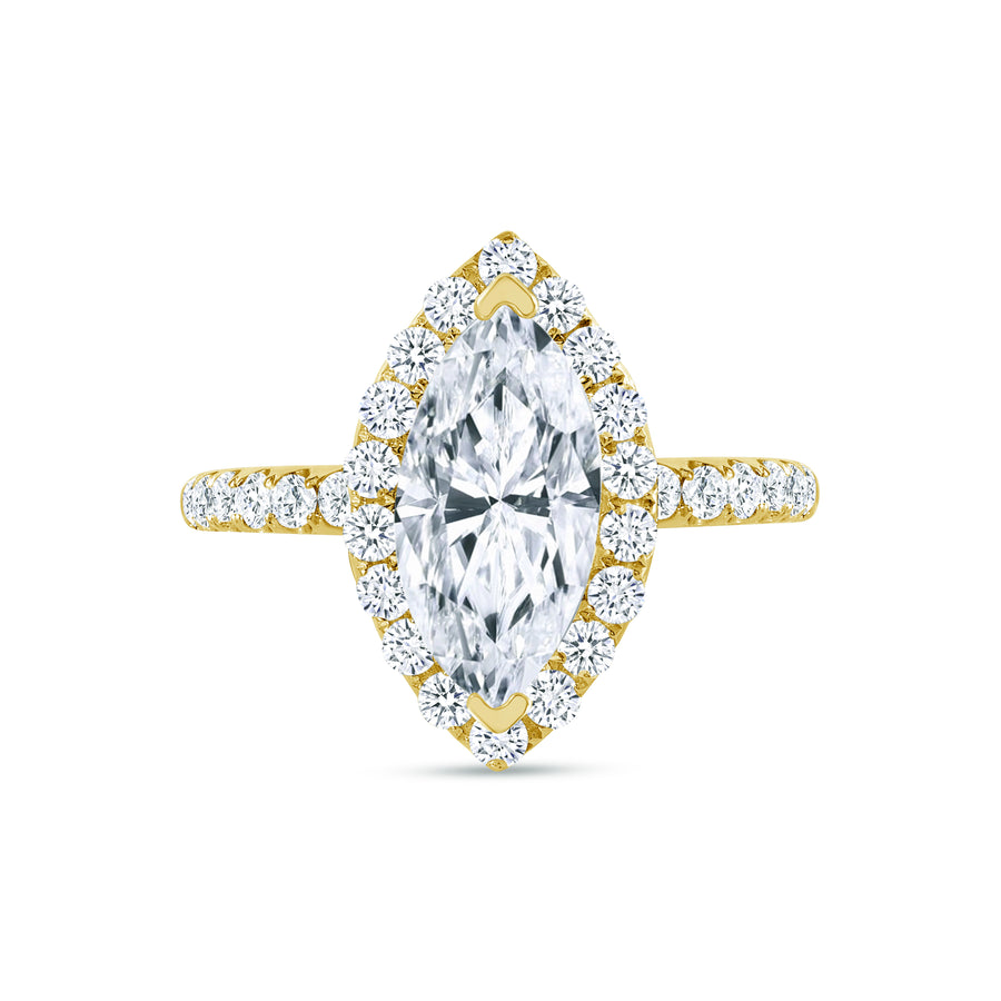 marquise & halo round diamond engagement ring yellow gold