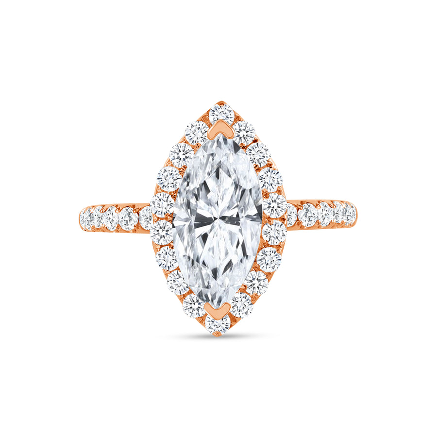 marquise & halo round diamond engagement ring rose gold