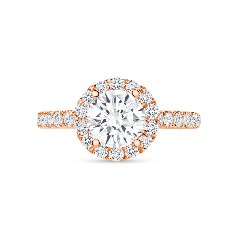 small halo round diamond stackable engagement ring rose gold