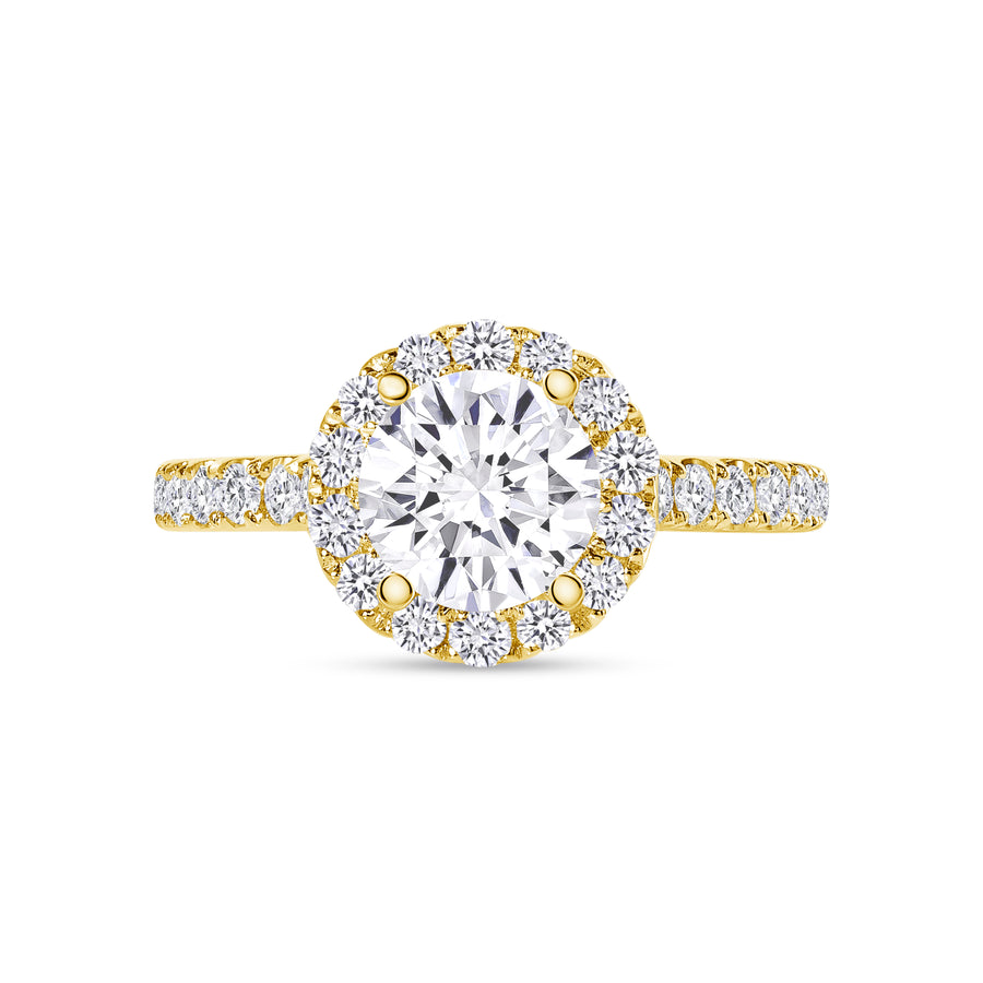 small halo round diamond stackable engagement ring yellow gold