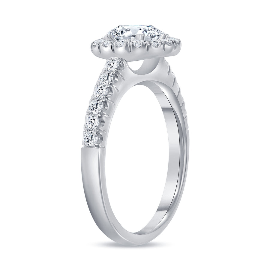 Pave Round Diamond Halo Engagement Ring with Prongs