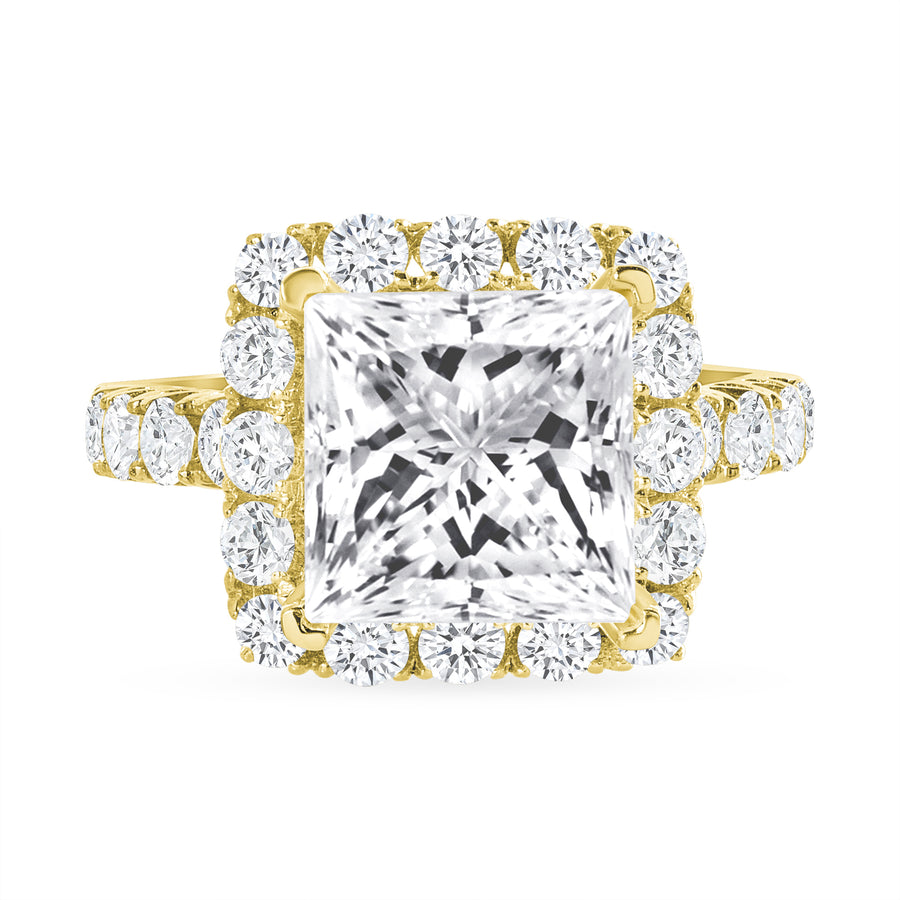 princess & round diamond engagement ring yellow gold