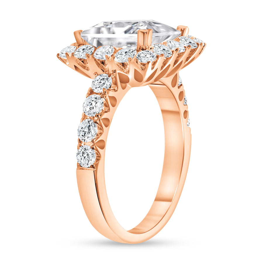 princess & round diamond engagement ring rose gold