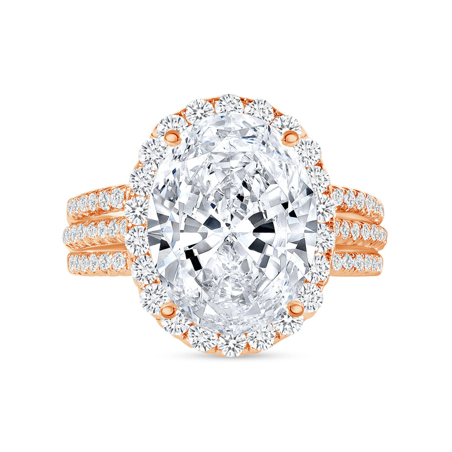 Triple Row Oval Diamond Halo Engagement Stackable Ring