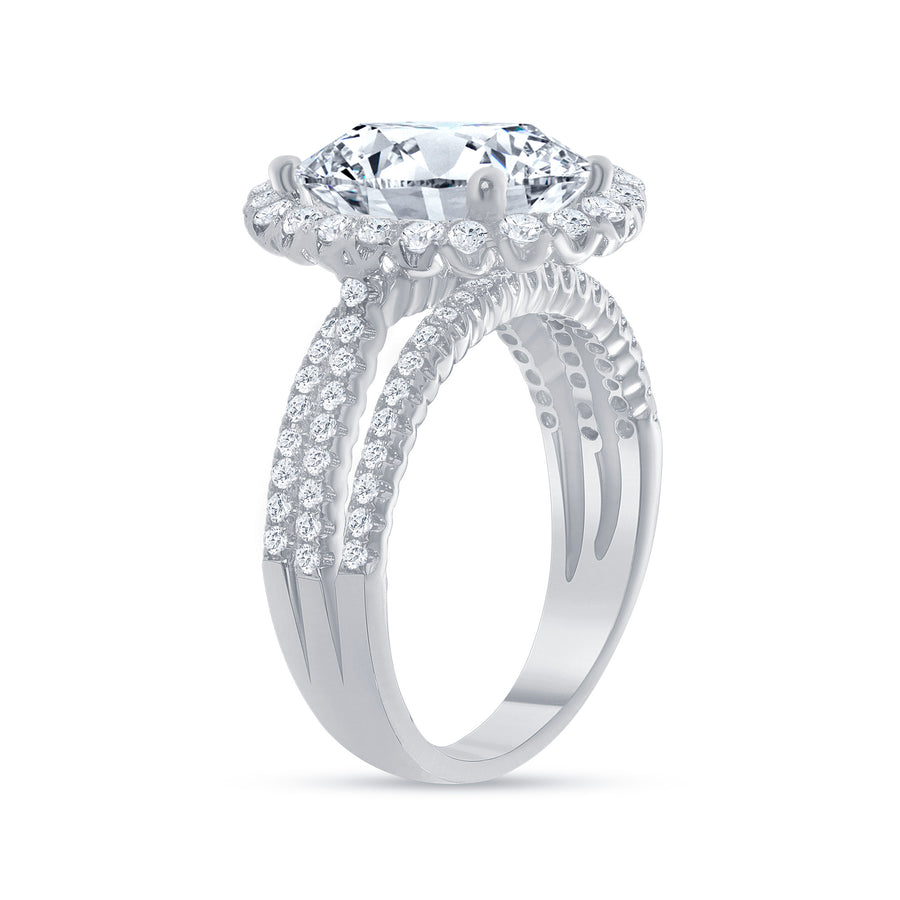 Triple Row Oval Diamond Halo Engagement Stackable Ring