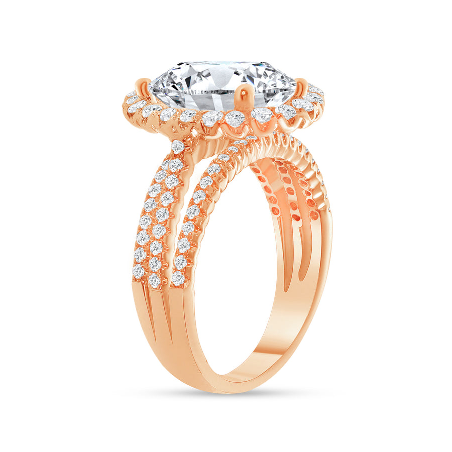 Triple Row Oval Diamond Halo Engagement Stackable Ring