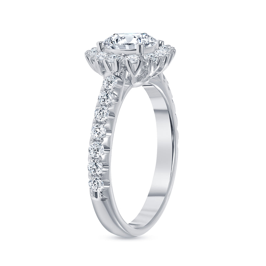1 Carat Pave Round Diamond Halo Engagement Ring