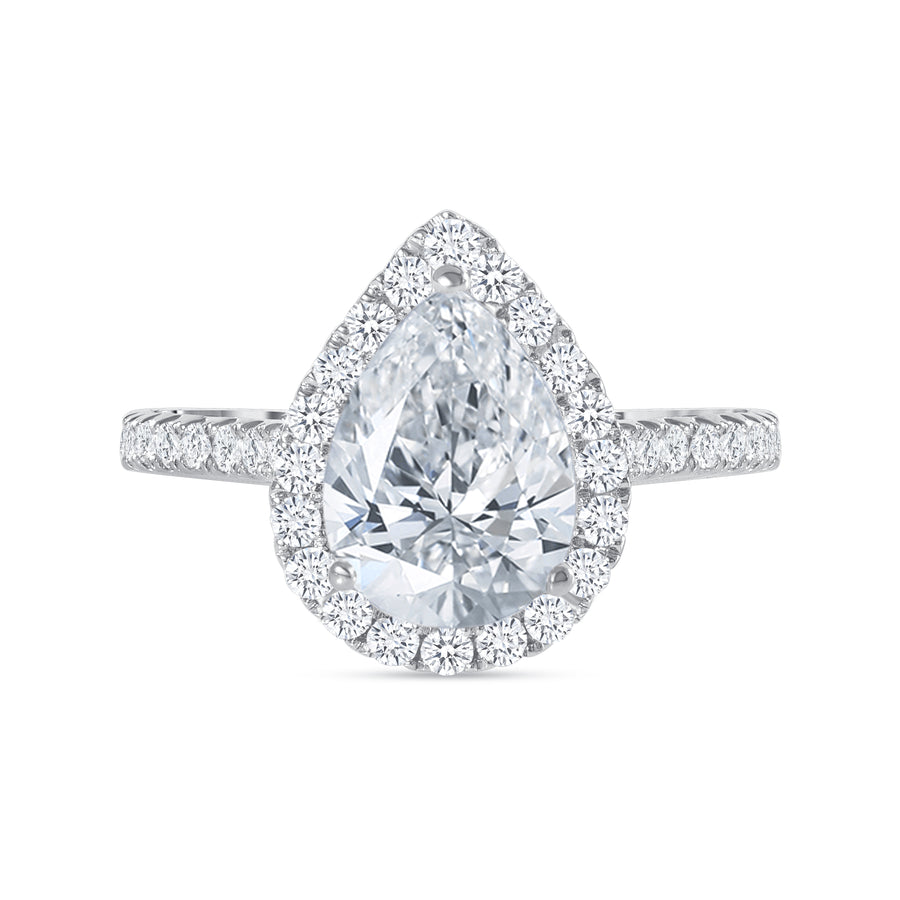 pear shaped & halo round diamond stackable engagement ring white gold