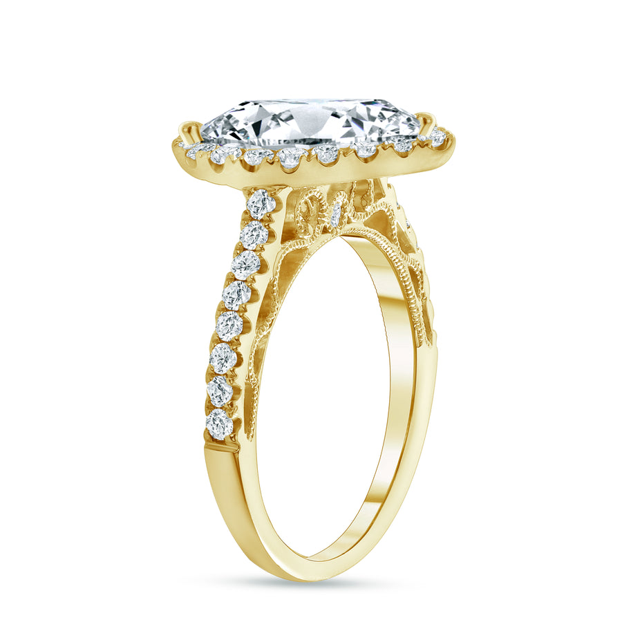 pear shaped & halo round diamond stackable engagement ring yellow gold
