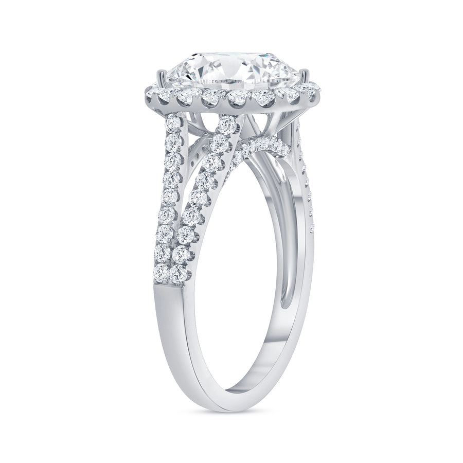 oval diamond halo split shank engagement ring white gold