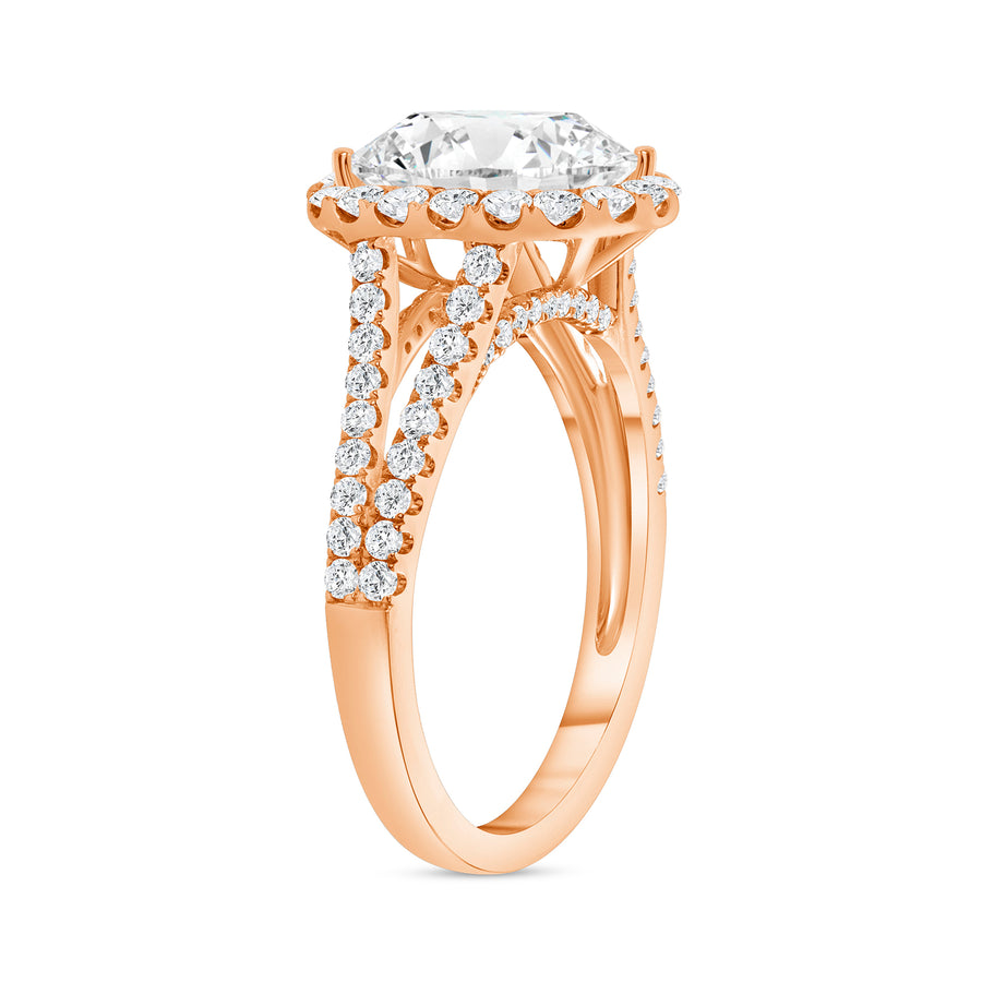 oval diamond halo split shank engagement ring rose gold