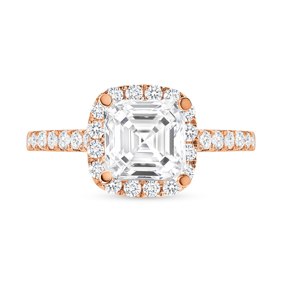 asscher cut diamond halo engagement ring rose gold