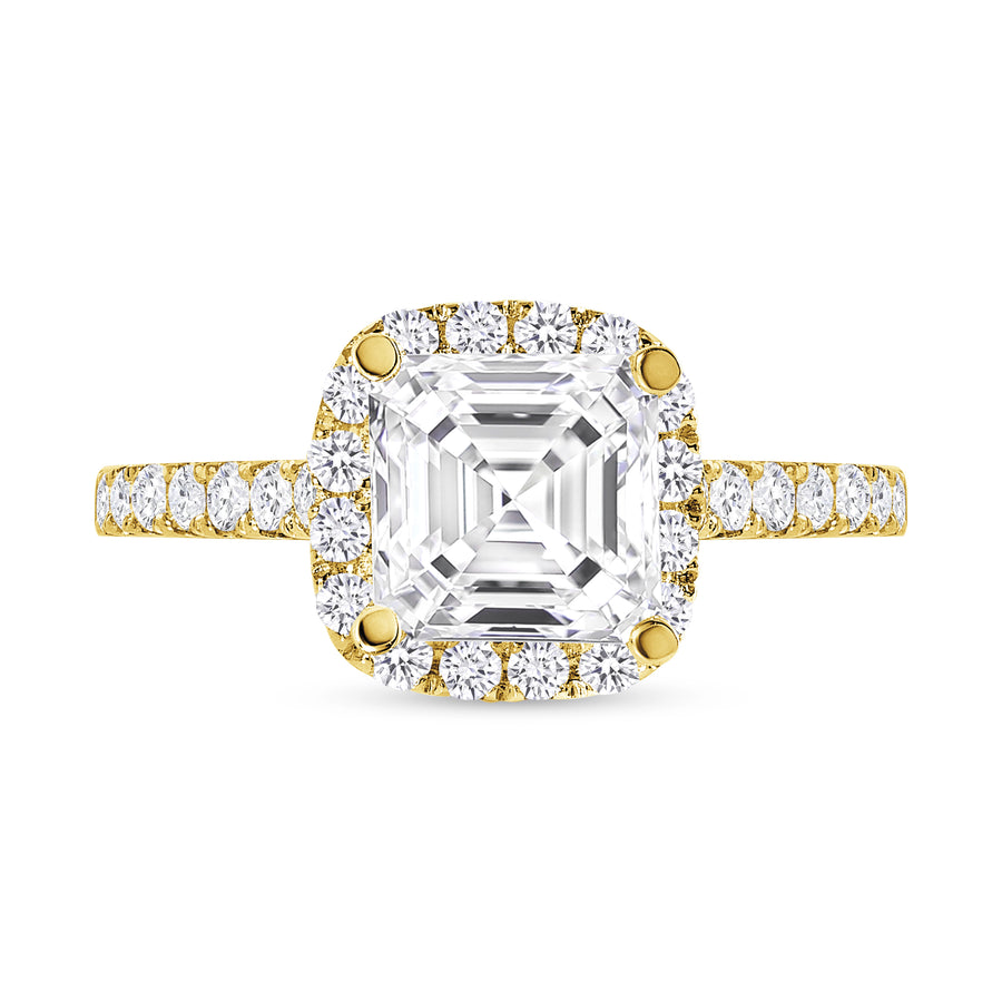 asscher cut diamond halo engagement ring yellow gold