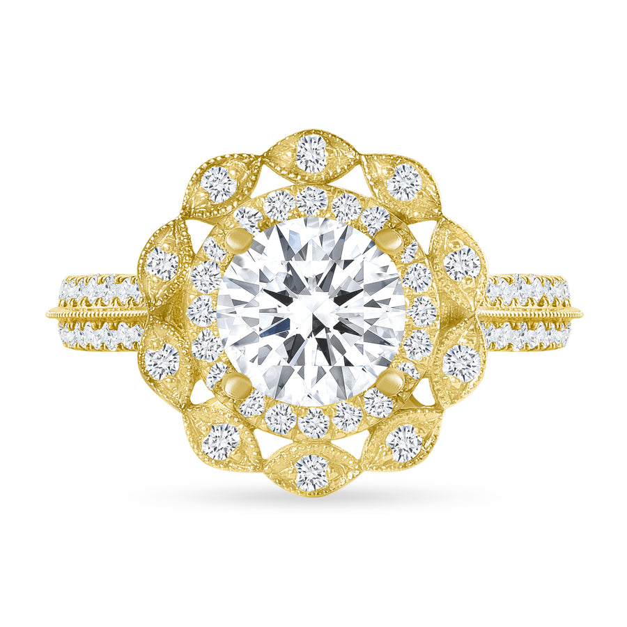 two row halo engagement ring gold
