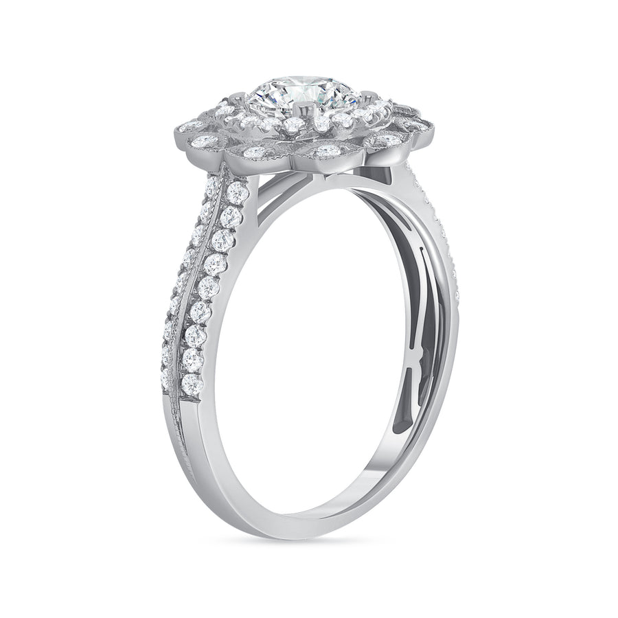 two row halo engagement ring white gold