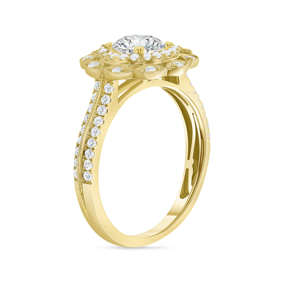 two row halo engagement ring gold
