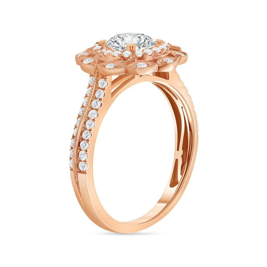 two row halo engagement ring rose gold