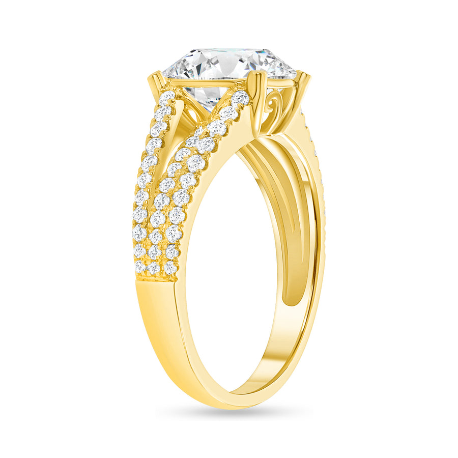 three row engagement ring gold
