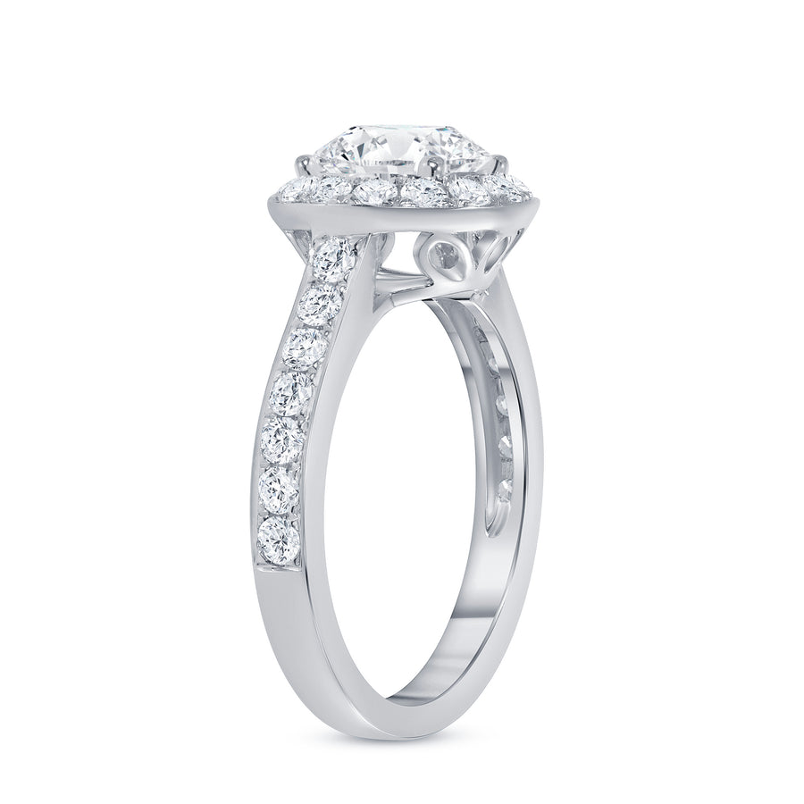 14k Gold Round Diamond Halo Engagement Ring