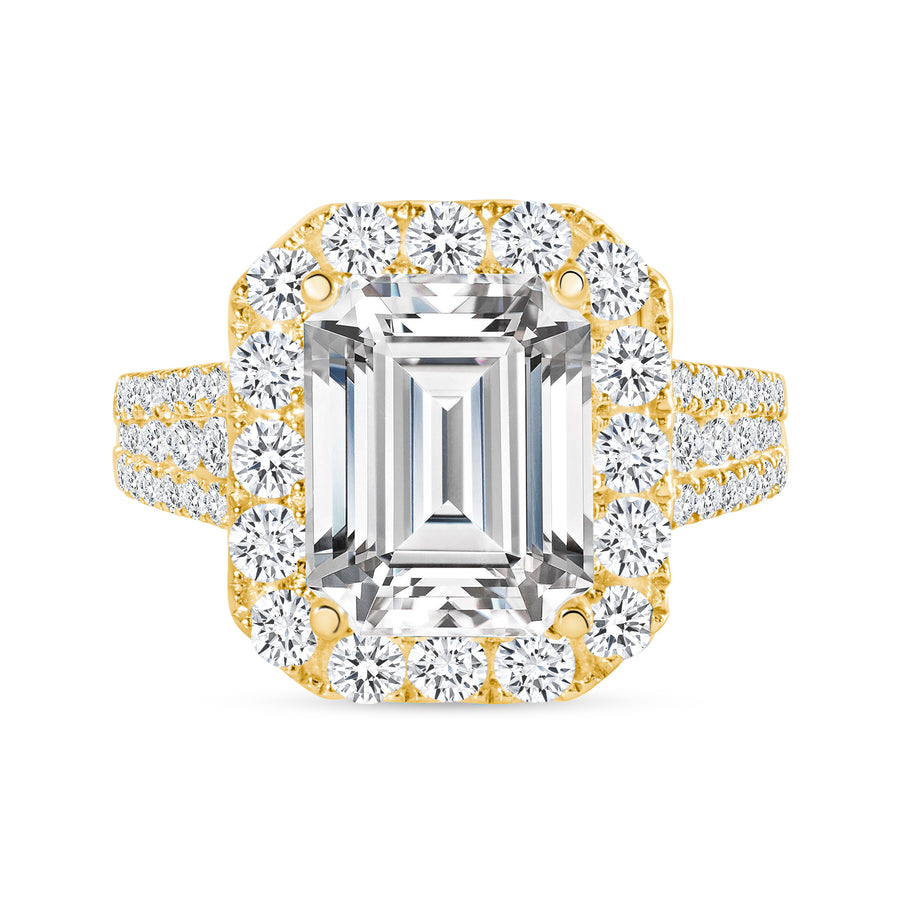 emerald cut halo diamond ring yellow gold