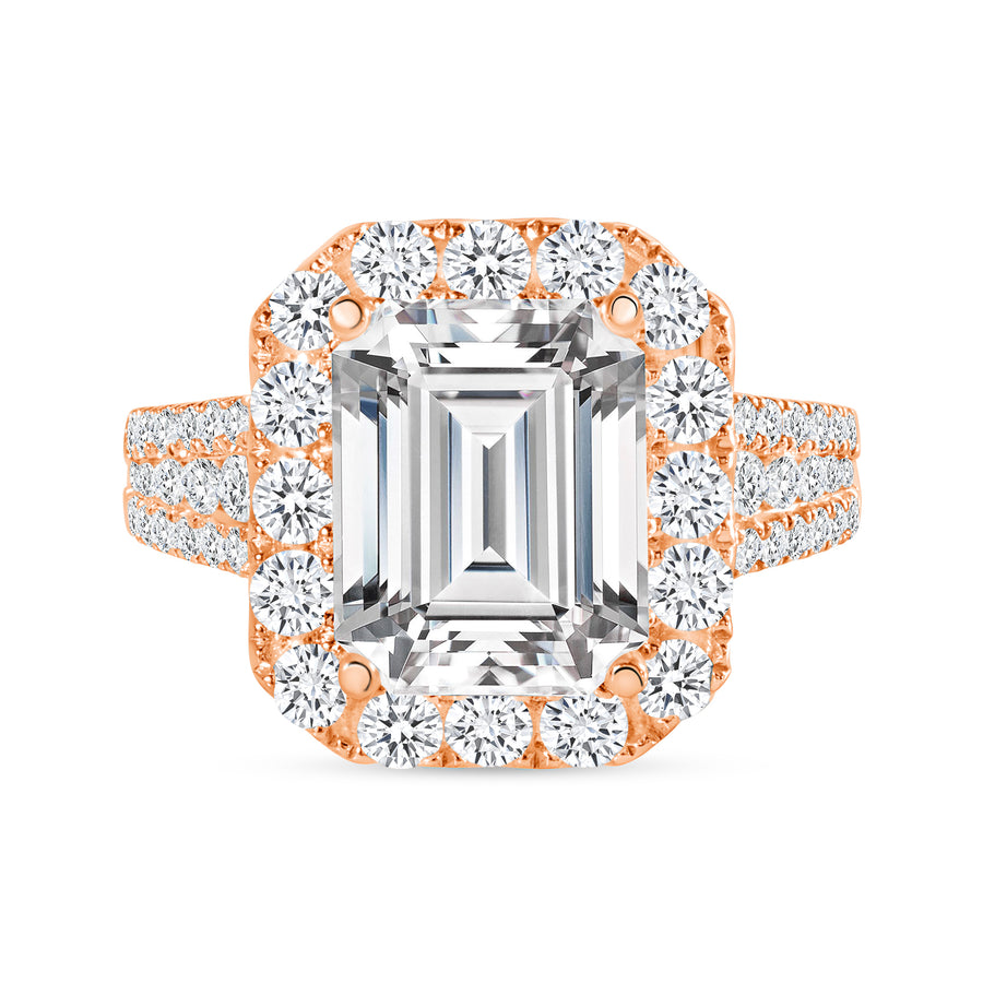 emerald cut halo diamond ring rose gold