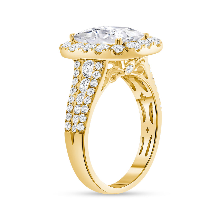 emerald cut halo diamond ring yellow gold