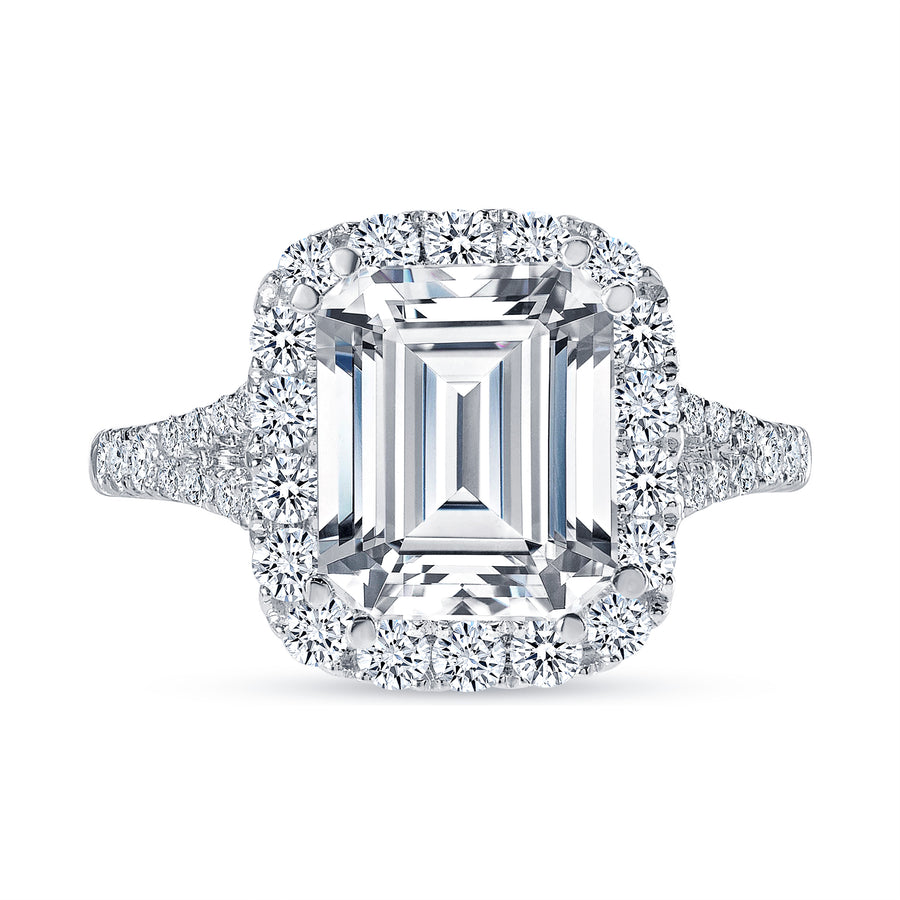 emerald cut diamond halo engagement ring white gold